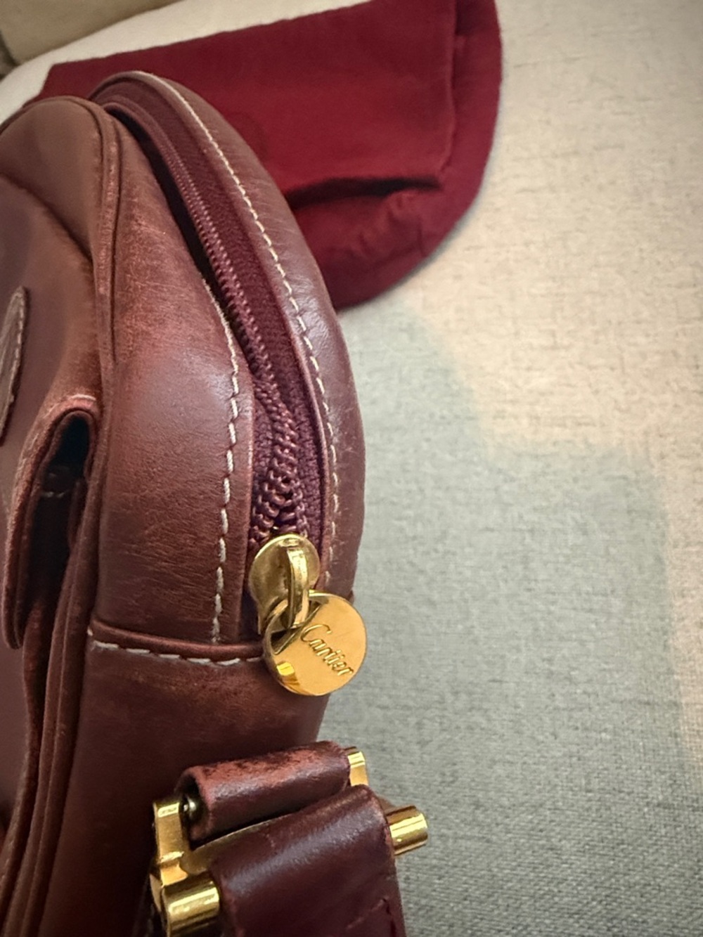 Cartier Brown Leather Crossbody Bag with Burgundy Dust Bag - Picture 6 of 14